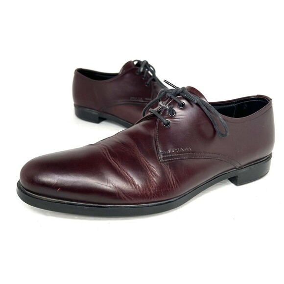 Prada Mens Burgandy Leather Derby Shoes Size 7 main image 6